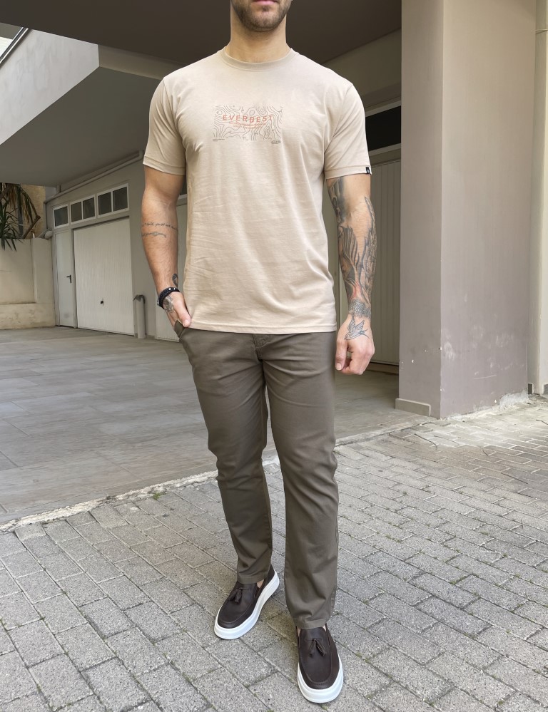 Everbest ανδρικό μπεζ Tshirt με τύπωμα 242806 φωτογραφία